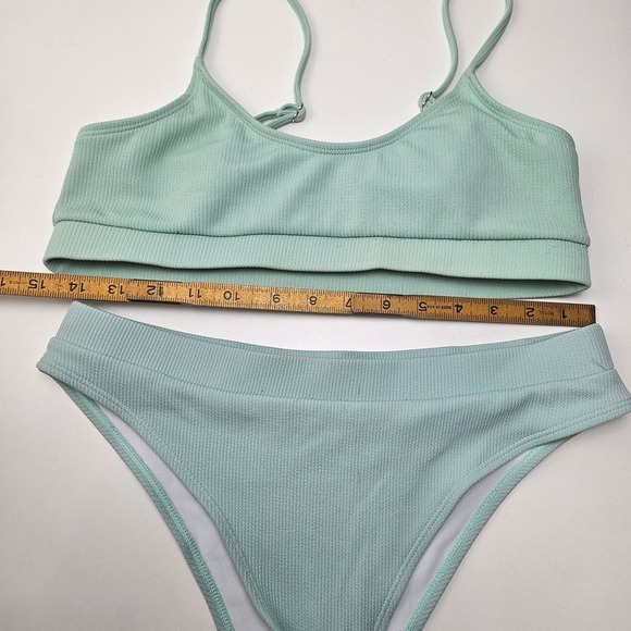 Shein Ribbed Bikini Set L Mint Green High Waist - Picture 8 of 8